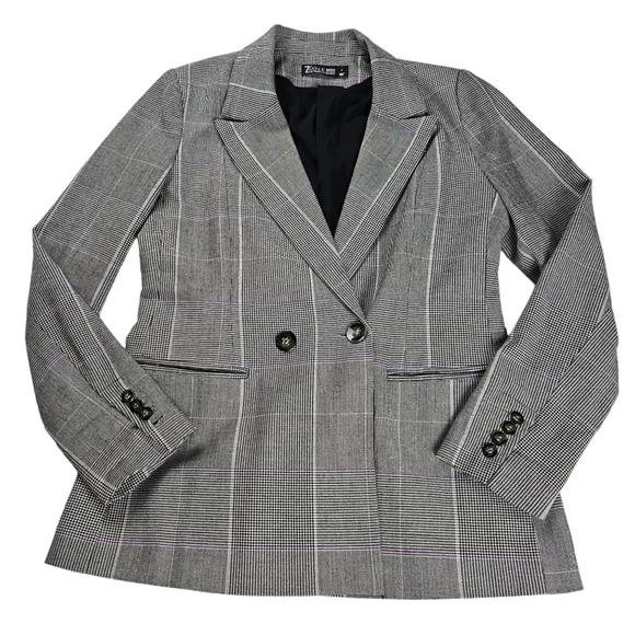 7th Avenue Design New York and Company Plaid Black White Blazer Women's Size 4 - Picture 6 of 16